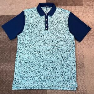 Bad Birdie Mens L Performance Polo Shirt Blue Teal Elephante Short Sleeve Golf